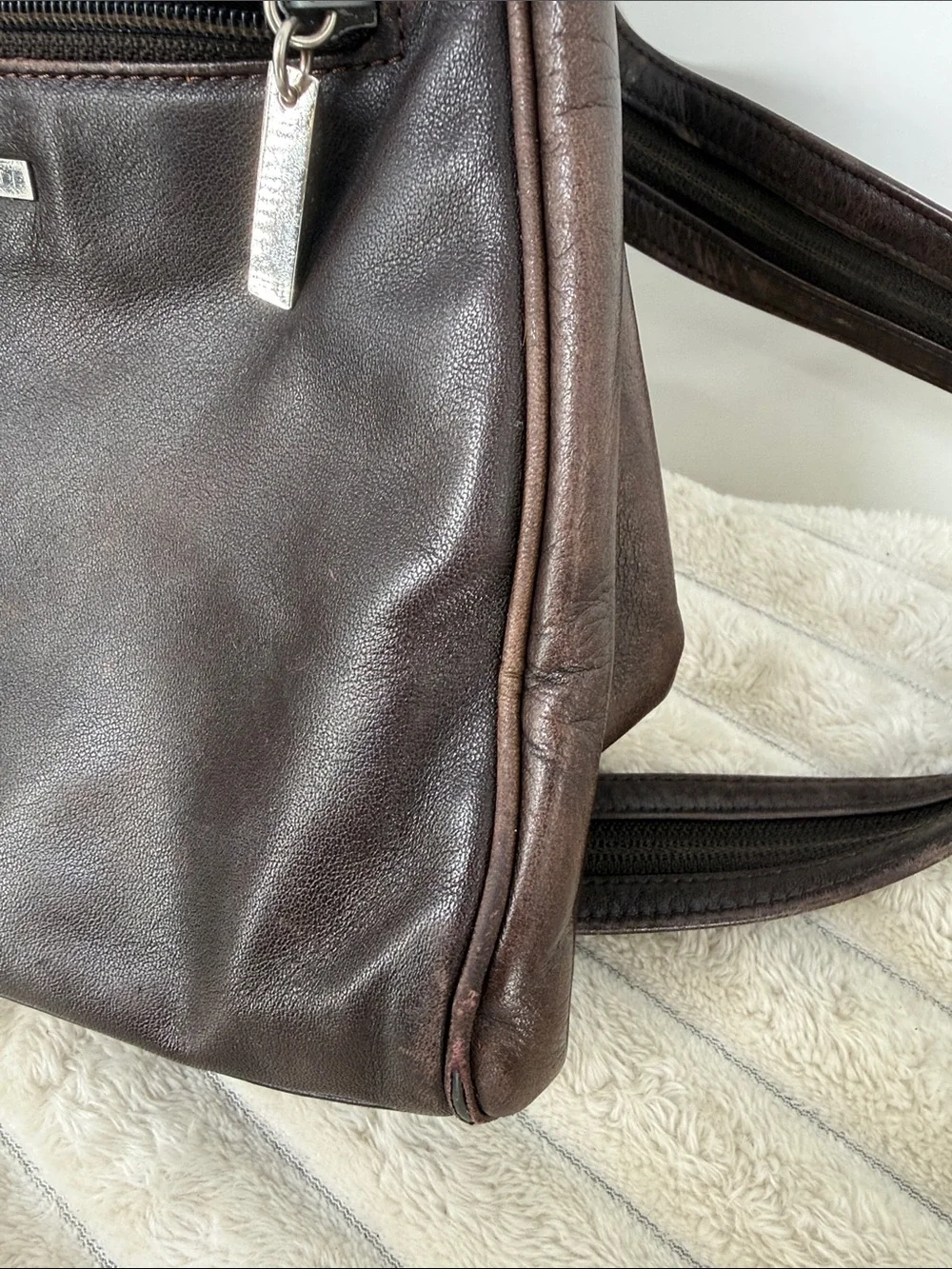 Vintage Nine West Dark Brown Leather Sling Backpack